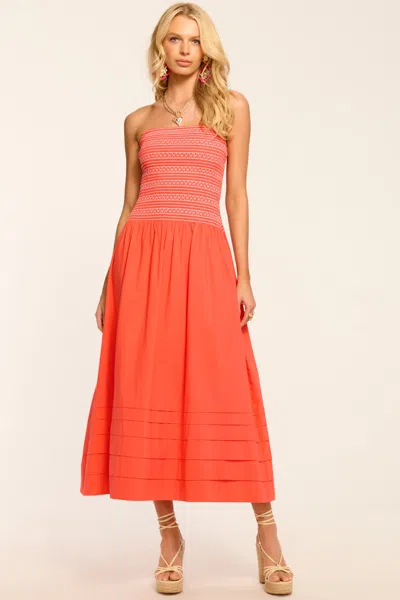 Ramy Brook Jace Cotton Poplin Smocked Maxi Dress In Orange