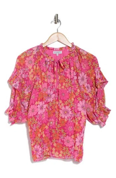 Ramy Brook Janae Floral Puff Sleeve Top In Pink