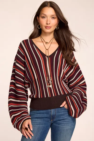 Ramy Brook Jane Striped Knit V-neck Sweater In Cranberry Stripe