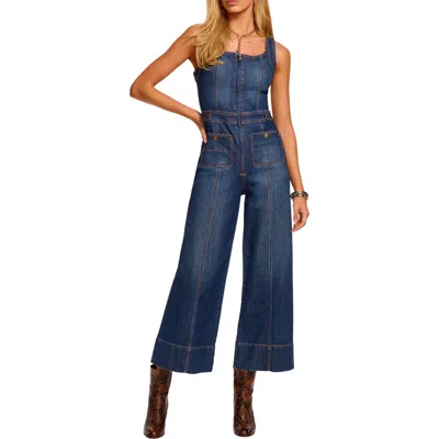 Ramy Brook Janet Cropped Wide Leg Denim Jumpsuit In Blue