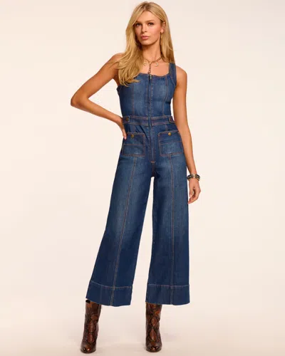 Ramy Brook Janet Cropped Wide Leg Denim Jumpsuit In Blue