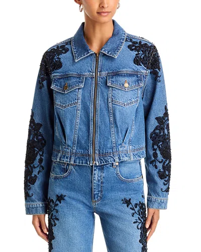 Ramy Brook Jannah Beaded Denim Jacket In Mid Cerulean In Blue