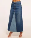 RAMY BROOK JANNIE TWO-TONE DENIM MAXI SKIRT