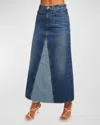 Ramy Brook Jannie Two-tone Denim Maxi Skirt In Tonal Wash