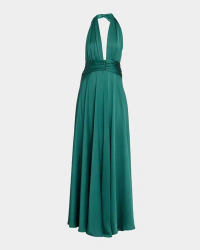 Ramy Brook Jasmine Backless Plunging Gown In Green