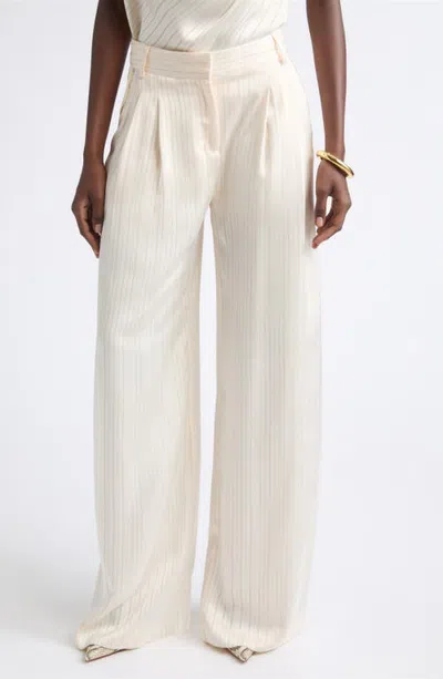Ramy Brook Jasmine Pleated Pinstripe Wide Leg Pants In Neutral