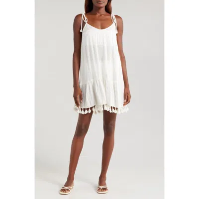 Ramy Brook Jaxson Metallic Thread Detail Cover-up Dress In White Stripe