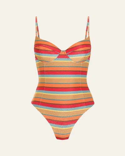 Ramy Brook Jayda Glitter Striped One-piece Swimsuit In Flame Glit