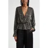 Ramy Brook Jean Metallic Lamé Faux Wrap Top In Black