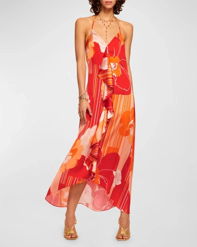 Ramy Brook Jeanette Floral High-low Dress In Flame Amore