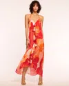Ramy Brook Jeanette Womens Printed Satin Midi Dress In Flame Amore