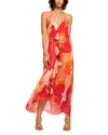 Ramy Brook Jeanette Womens Printed Satin Midi Dress In Flame Amore