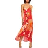 Ramy Brook Jeanette Womens Printed Satin Midi Dress In Flame Amore
