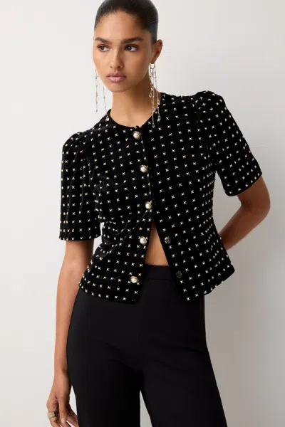 Ramy Brook Jemma Embellished Velvet Jacket In Black Pearl