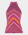 Ramy Brook Jenna Chevron Knit High Neck Tank Top In Pink Petunia Chevron