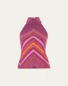 Ramy Brook Jenna Chevron Knit High Neck Tank Top In Pink Petunia Chevron
