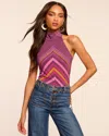 Ramy Brook Jenna Chevron Knit High Neck Tank Top In Pink Chevron
