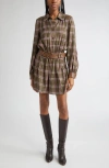 Ramy Brook Jim Belted Metallic Long Sleeve Dress In Brown