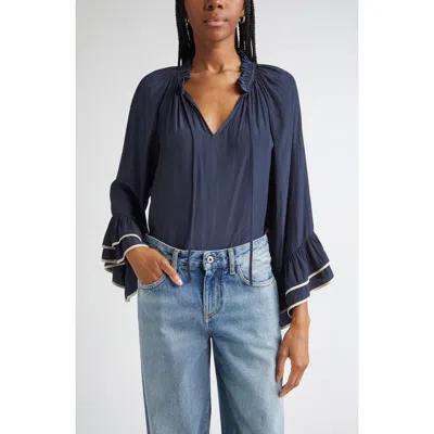 Ramy Brook Jo Tiered Sleeve Top In Blue