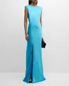 Ramy Brook Joanna Cap-sleeve Open-back Satin Gown In Isola Blue