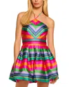 Ramy Brook Joey Striped Halter Bubble Mini Dress In Tropic Green