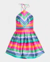 Ramy Brook Joey Striped Halter Bubble Mini Dress In Tropic Green Stripe