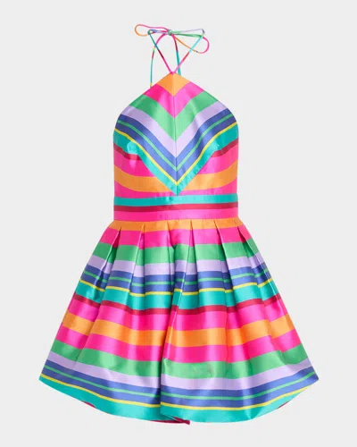Ramy Brook Joey Striped Halter Bubble Mini Dress In Tropic Stripe