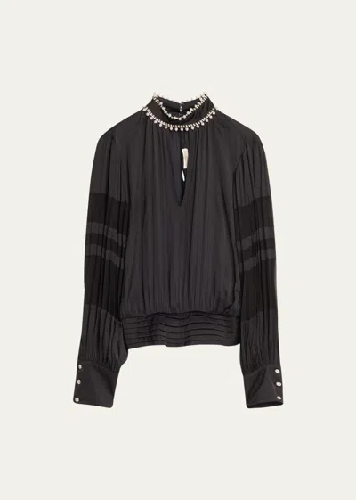 Ramy Brook Jolene Embellished Long-sleeve Blouse In Black