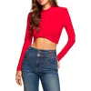 Ramy Brook Jolie Ruched Mock Neck Crop Top In Soiree Red
