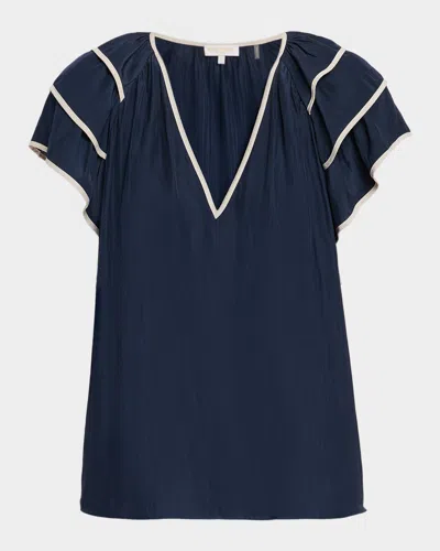 Ramy Brook Jordan Tiered Ruffle-sleeve Blouse In Blue