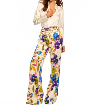Ramy Brook Joss Printed Silk Wide Leg Pants In Ivory Floral In Multi