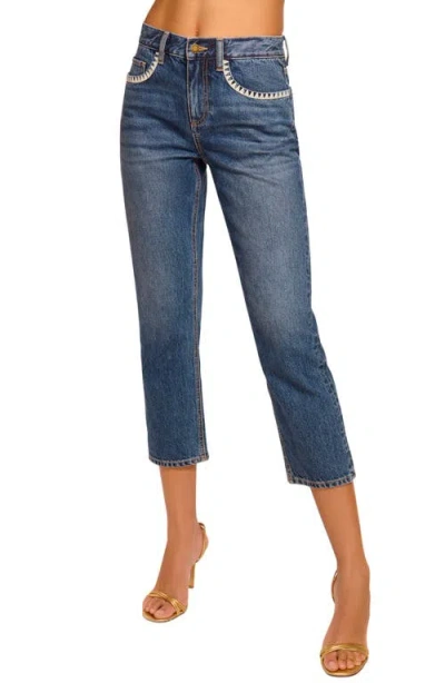 Ramy Brook Joy Embroidered Detail Crop Jeans In Medium Wash Crochet