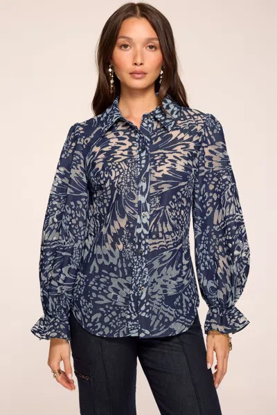 Ramy Brook Joy Printed Long Sleeve Blouse In Blue