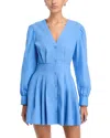 Ramy Brook Julianna Pleated Long Sleeve Poplin Minidress In Blue