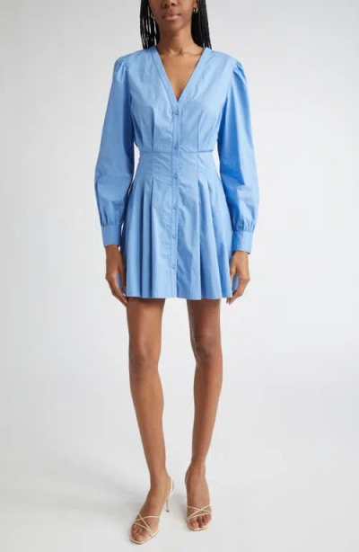 Ramy Brook Julianna Pleated Long Sleeve Poplin Minidress In Blue