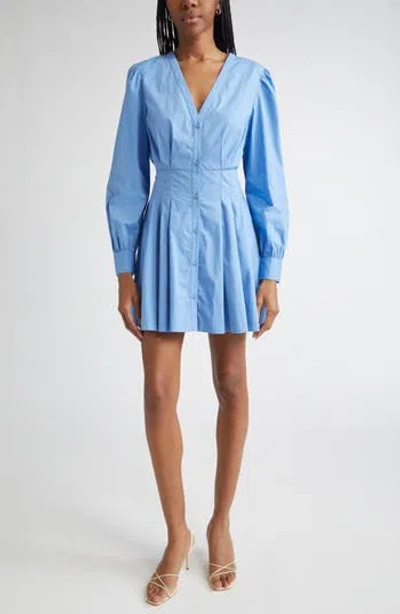 Ramy Brook Julianna Pleated Long Sleeve Poplin Minidress In Blue