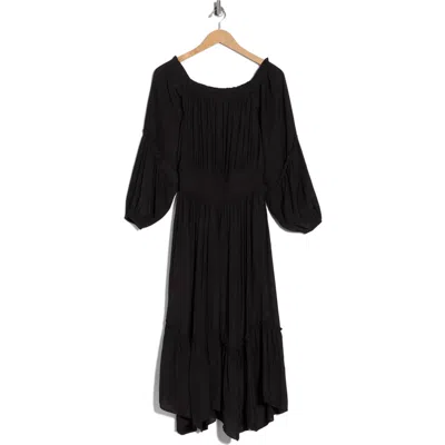 Ramy Brook Junia Smocked Waist Long Sleeve Maxi Dress In Black