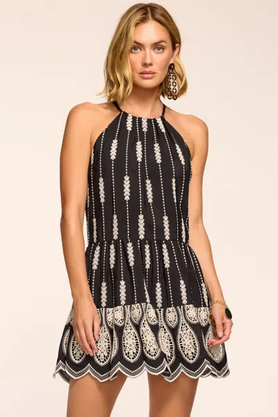 Ramy Brook Kaelyn Embroidered High Neck Mini Dress In Black