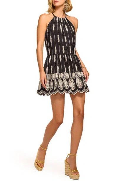 Ramy Brook Kaelyn Embroidered High Neck Mini Dress In Black