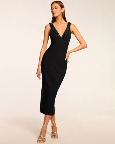 Ramy Brook Kallie Floral Embellished Crepe Midi Dress In Black