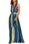 Ramy Brook Kamil Stripe Sleeveless Satin Maxi Dress In Multi