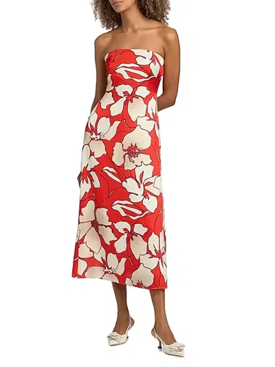 Ramy Brook Kamilla Strapless Midi Dress In Crimson Floral In Red