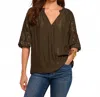 Ramy Brook Karen Embellished V-neck Blouse In Deep Olive In Brown