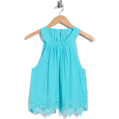 Ramy Brook Karis Halter Neck Lace Trim Tank In Blue