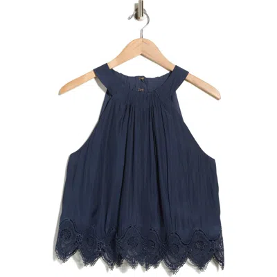Ramy Brook Karis Halter Neck Lace Trim Tank In Blue