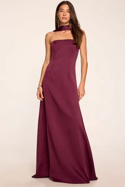 Ramy Brook Karma Scarf Strapless Gown Cranberry In Burgundy
