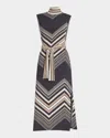 Ramy Brook Karolina Chevron Print Knit Midi Dress In Black Chevron