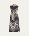 Ramy Brook Karolina Chevron Print Knit Midi Dress In Black Chevron