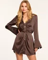 Ramy Brook Katelyn Long Sleeve Ruched Mini Dress In Desert Brown