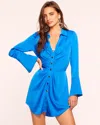 Ramy Brook Katelyn Long Sleeve Ruched Mini Dress In Marrakech Blue